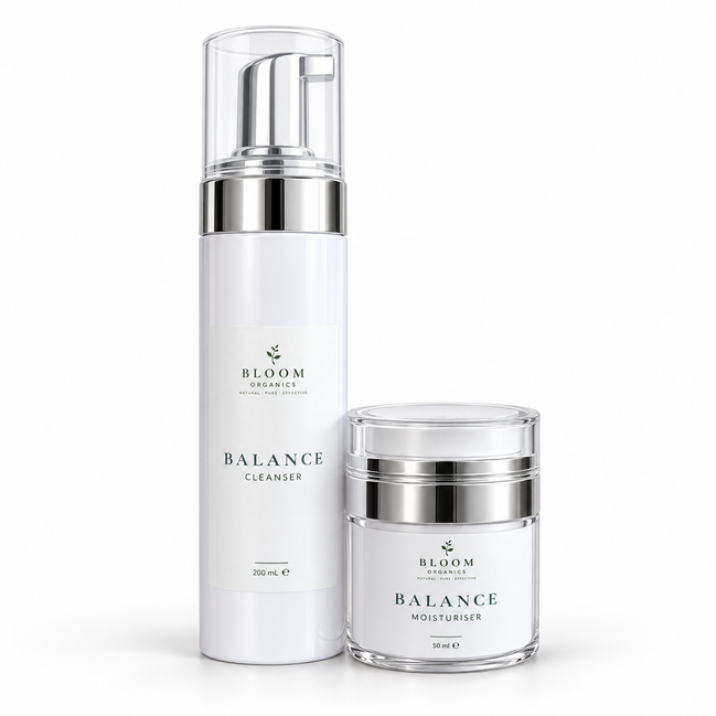 Balance Duo — Cleanser & Moisturiser cleanser and moisturiser on a white background