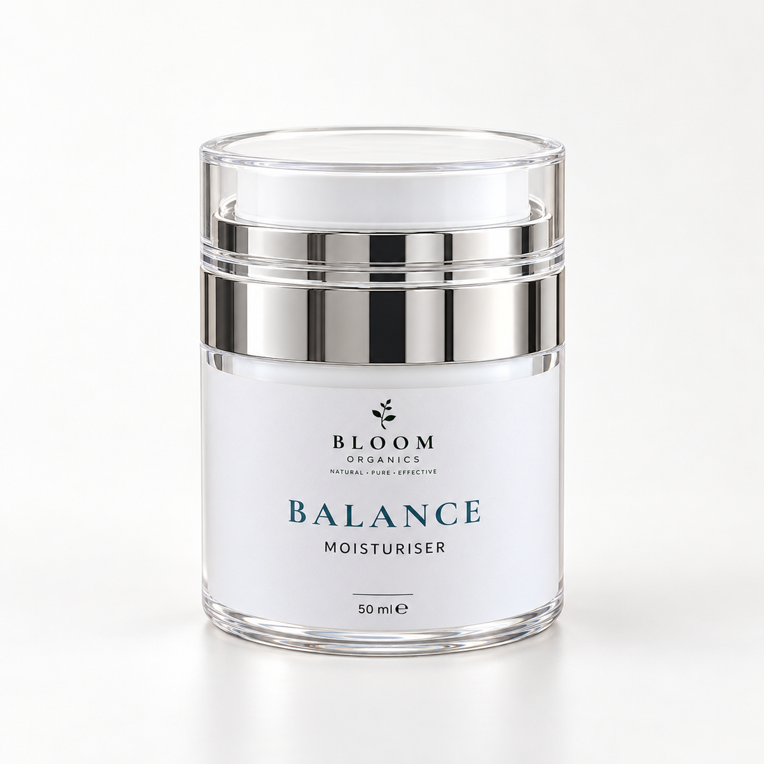 Balance Moisturiser — 50 mL in Bloom Organics packaging on a white background