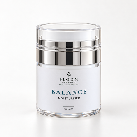 Balance Moisturiser — 50 mL in Bloom Organics packaging on a white background