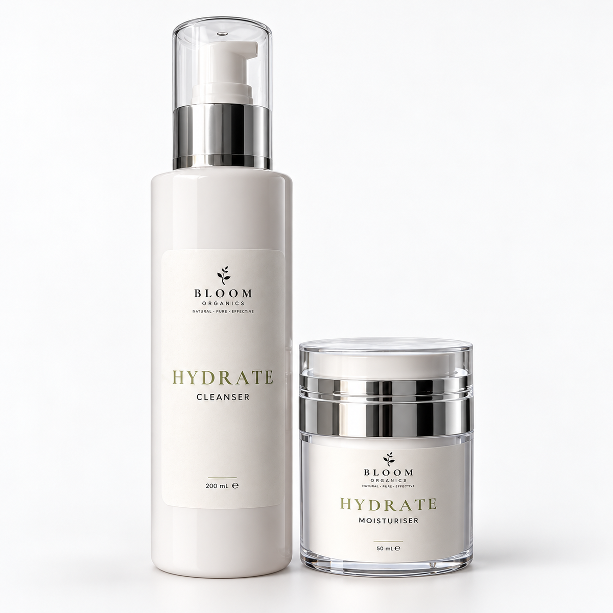 Hydrate Duo — Cleanser & Moisturiser cleanser and moisturiser on a white background