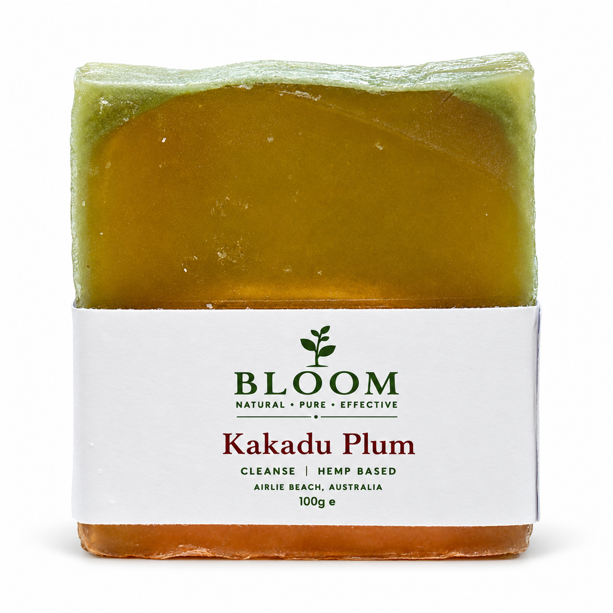 Bloom Kakadu Plum 100g hemp soap with current Airlie Beach label on a white background