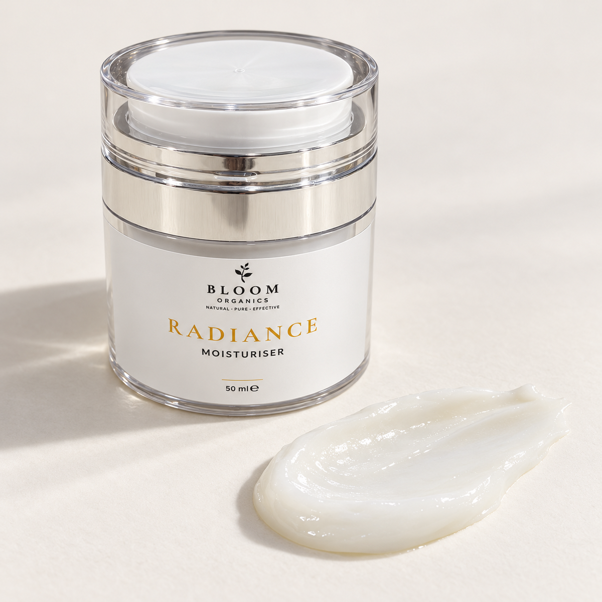 Radiance Moisturiser — 50 mL cream texture by Bloom Organics