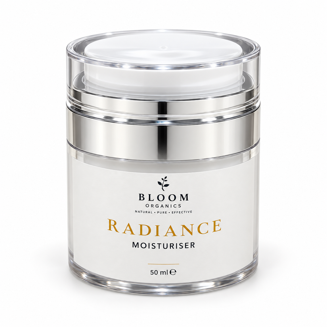 Radiance Moisturiser — 50 mL in Bloom Organics packaging on a white background