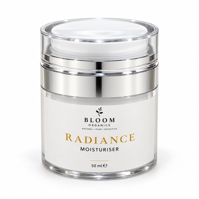 Radiance Moisturiser — 50 mL in Bloom Organics packaging on a white background