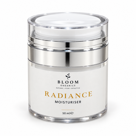 Radiance Moisturiser — 50 mL in Bloom Organics packaging on a white background