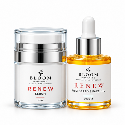 Bloom Renew Duo with 30ml Serum and 30ml Restorative Face Oil on a white background