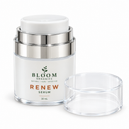 Bloom Renew Serum 30ml with clear lid removed to show its airless dispenser